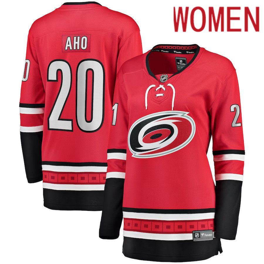 Women Carolina Hurricanes #20 Sebastian Aho Fanatics Branded Red Home Breakaway Player NHL Jersey
